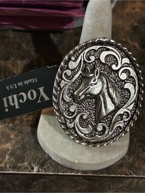 Yochi Silver Horse Medallion Statement Ring